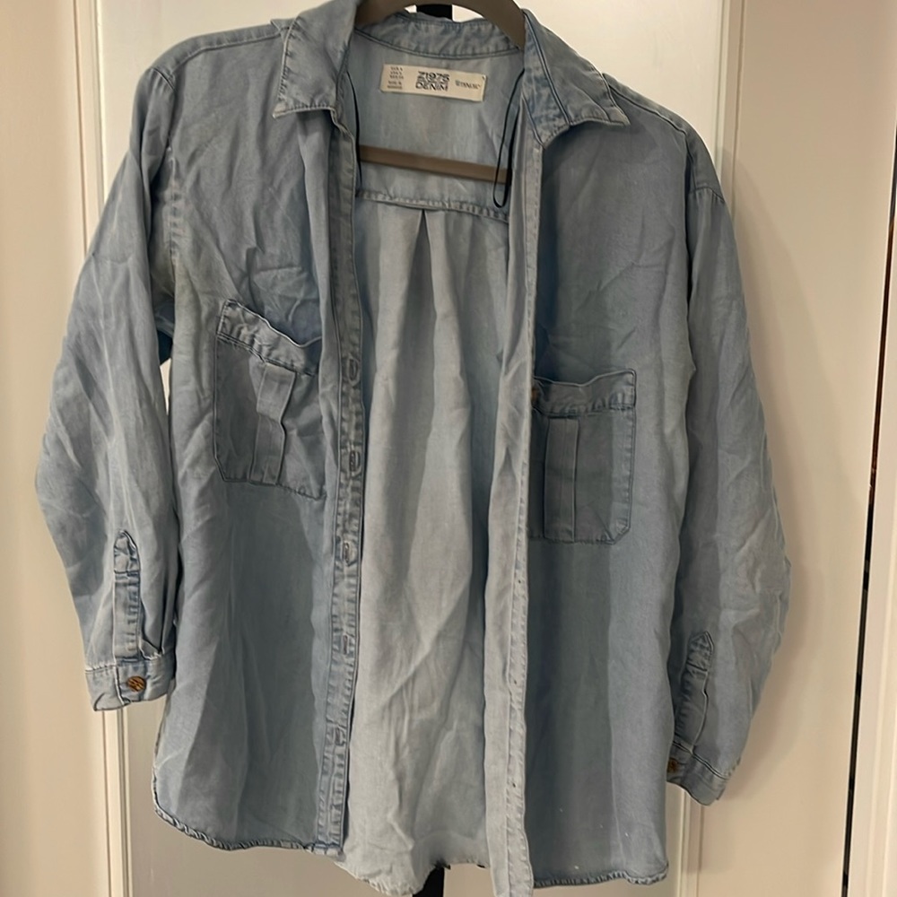Zara basic denim button up